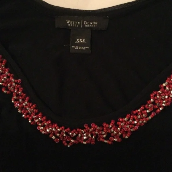 WHBM Black Ruch Tank Red Bead Accent Neckline - Picture 6 of 6